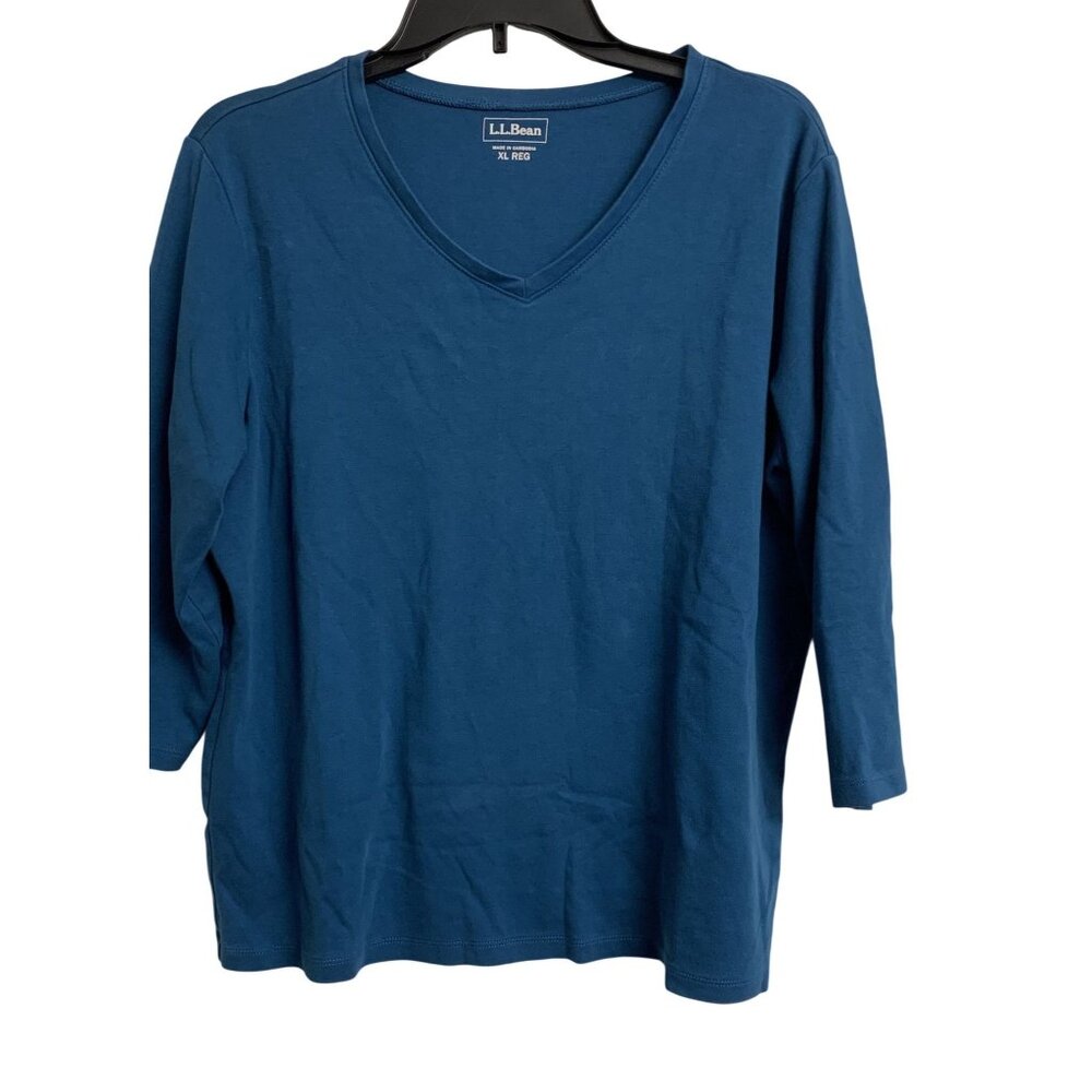 L.L. Bean Women's V-Neck 3/4 Sleeve Top in Teal Blue